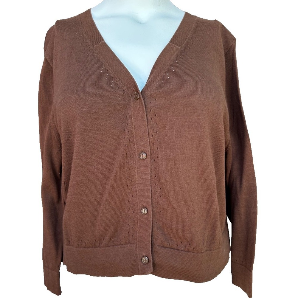 Tommy Bahama Cardigan Sweater Womens XL Brown Cotton V Neck Button‎ Up Cozy Prep